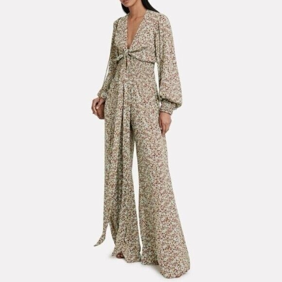 ALEXIS Esperanza Green Floral Crepe Jumpsuit Women’s XS Long Sleeve Wide Leg - Picture 1 of 10